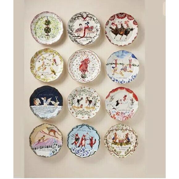 Anthropologie Inslee Fariss Christmas Plates Set Of 3 Drummers Drumming New - Picture 7 of 9